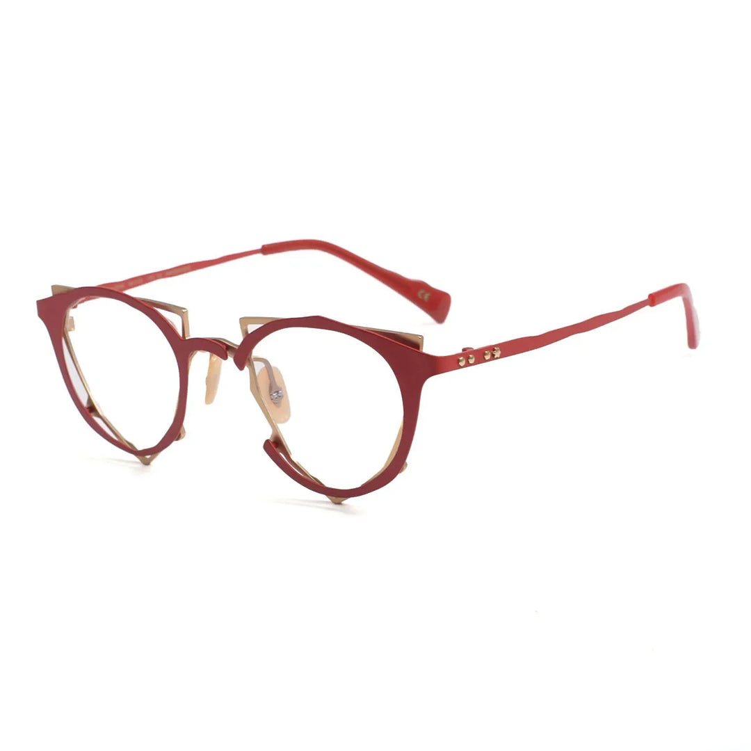 Aror Unisex Full Rim Irregular Oval Triangle Titanium Eyeglasses 49445 Full Rim Aror Red