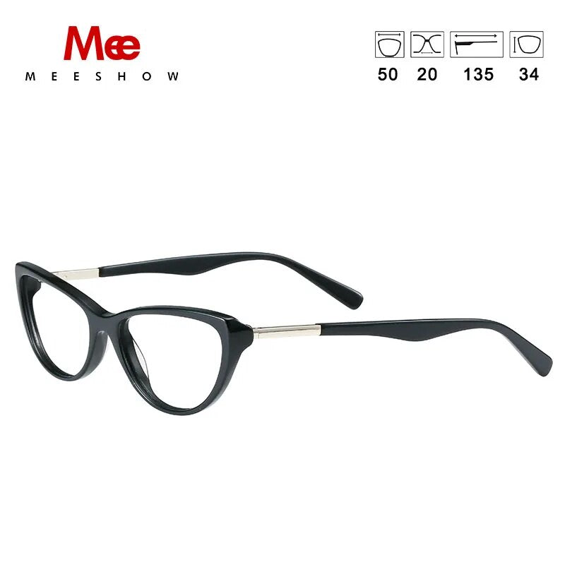 Meeshow Women's Eyeglasses Acetate Cat Eye Frame Acetate Alloy 1807 Frame MeeShow Black China 