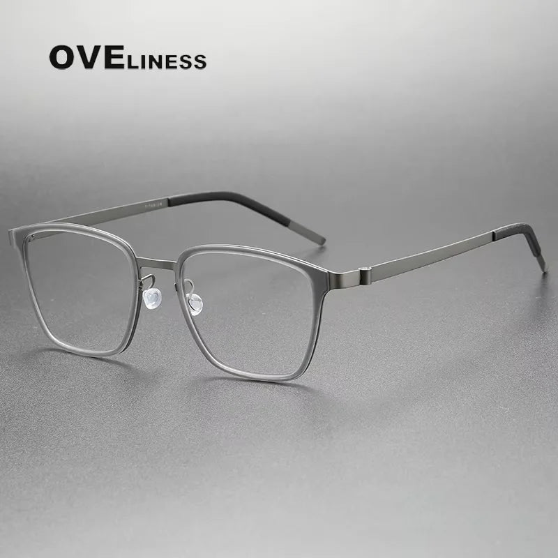 Oveliness Unisex Full Rim Big Square Screwless Titanium Eyeglasses 749 Full Rim Oveliness grey gun  