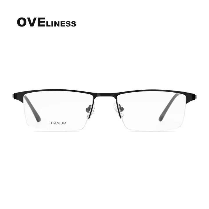 Oveliness Men's Semi Rim Square Titanium Alloy Eyeglasses 49869 Semi Rim Oveliness black  