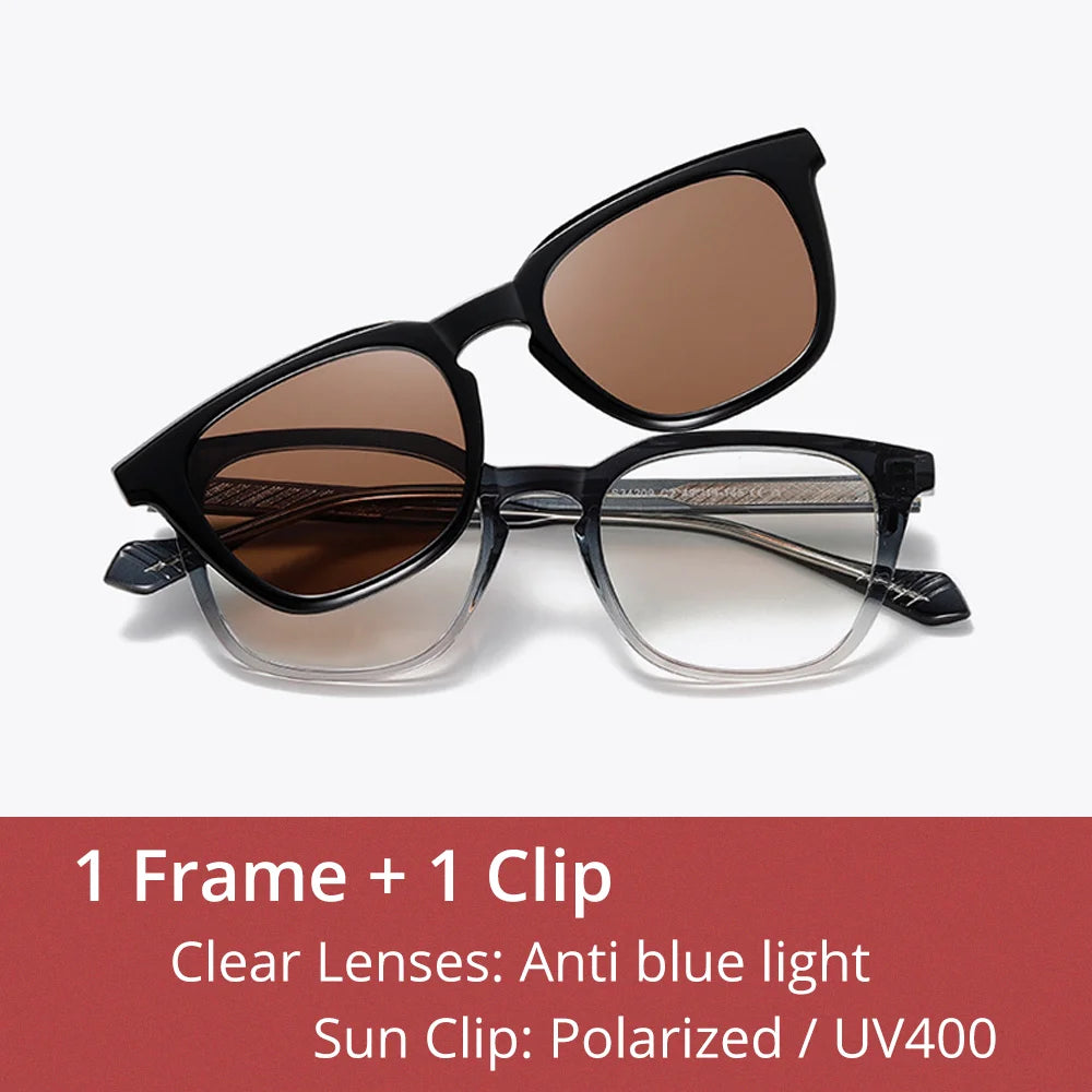 Ralferty Unisex Full Rim Square Acetate Tr 90 Eyeglasses Clip On Sunglasses 534209