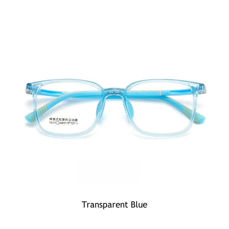 KatKani Unisex Children's Full Rim Square Tr 90 Silicone Eyeglasses 7317 Full Rim KatKani Eyeglasses Transparent Blue  