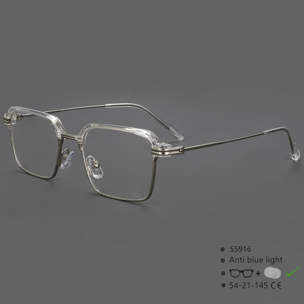 CCSpace Men's Full Rim Square Brow Line Alloy Acetate Eyeglasses 55916 Full Rim CCspace ClearSilver China 