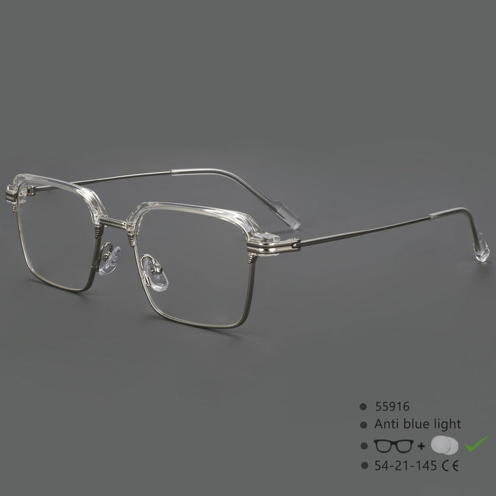 CCSpace Men's Full Rim Square Brow Line Alloy Acetate Eyeglasses 55916 Full Rim CCspace ClearSilver China 