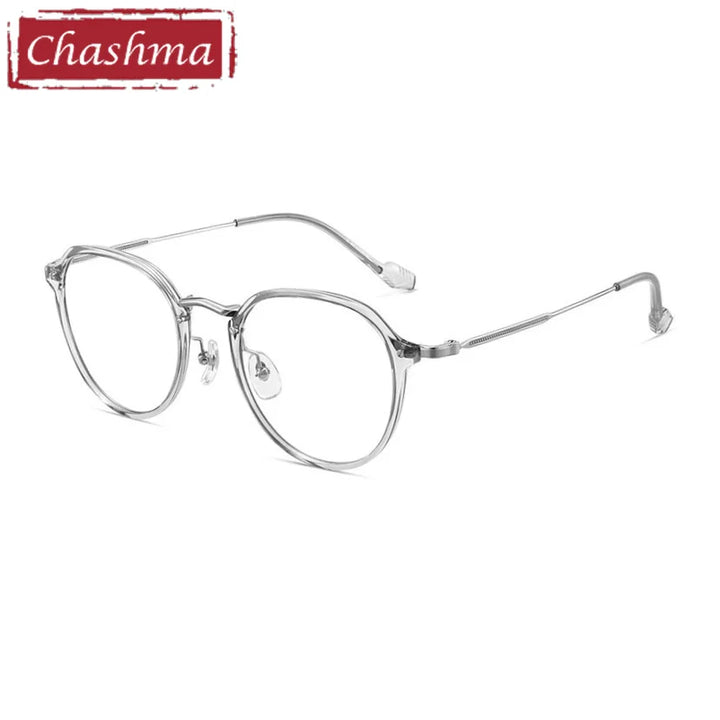 Chashma Women's Full Rim Flat Top Oval Tr 90 Titanium Eyeglasses 98076 Full Rim Chashma Transparent Gray