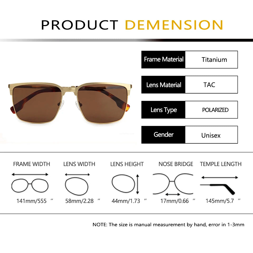 Esnbie Unisex Full Rim Square Titanium Polarized Sunglasses ST195-1