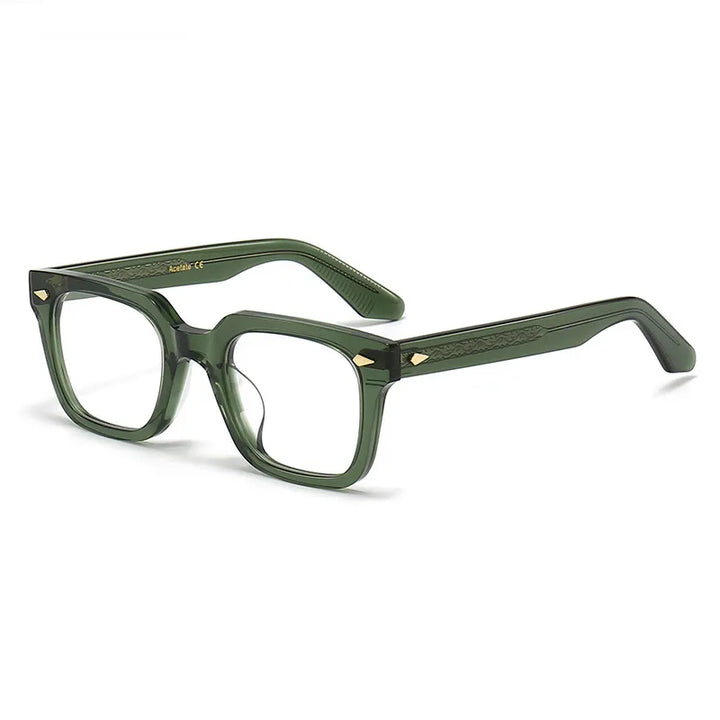 Black Mask Unisex Full Rim Square Acetate Handcrafted Eyeglasses 382348 Full Rim Black Mask Green  