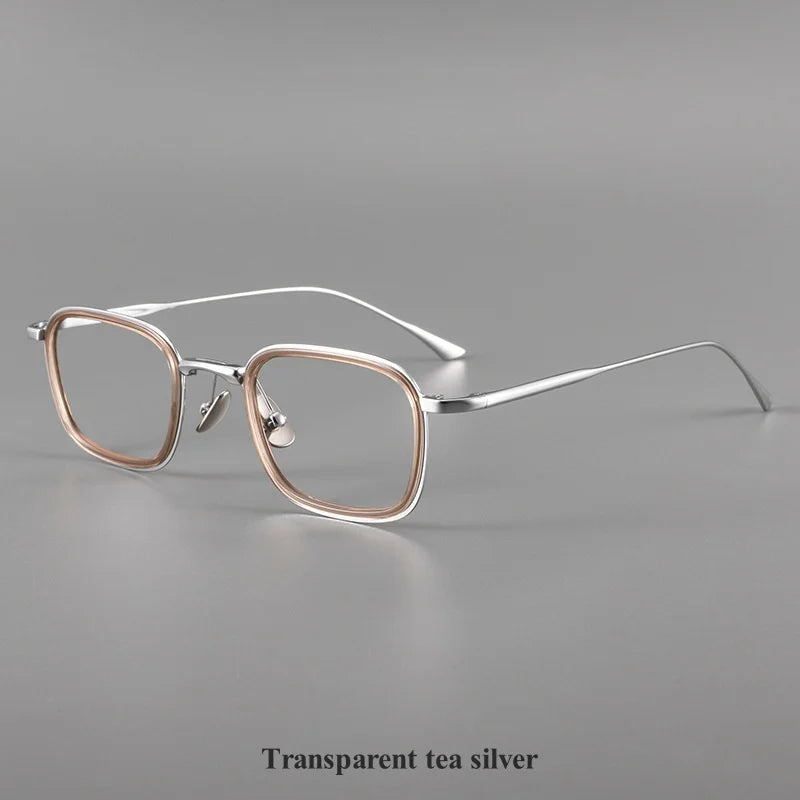 KatKani Mens Full Rim Square Titanium Eyeglasses 19052 Full Rim KatKani Eyeglasses Tea silver  