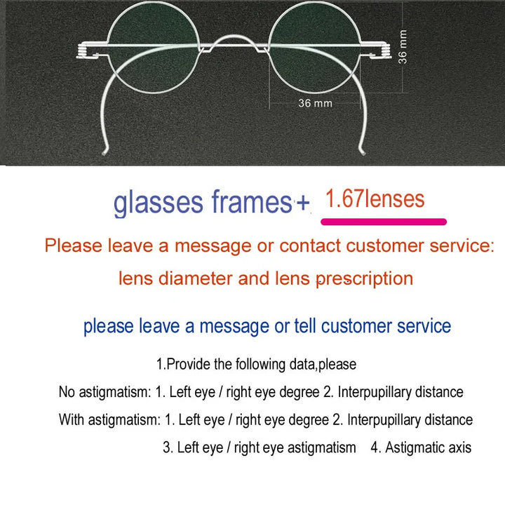 Yujo Unisex Full Rim Round Stainless Steel Custom Eyeglasses Y4042 Full Rim Yujo 167 36 CHINA 