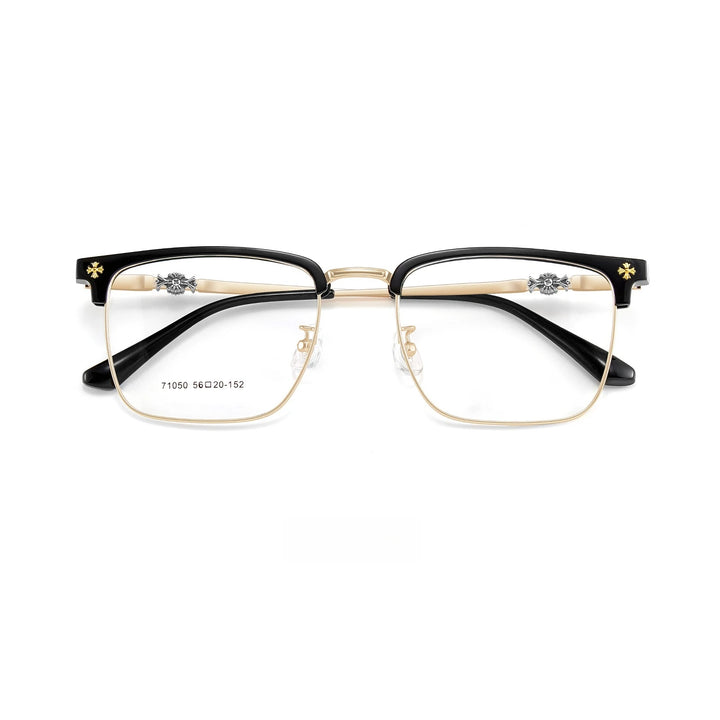 Yimaruili Unisex Full RIm Square Alloy Acetate Eyeglasses 71050 Full Rim Yimaruili Eyeglasses Black Gold C6