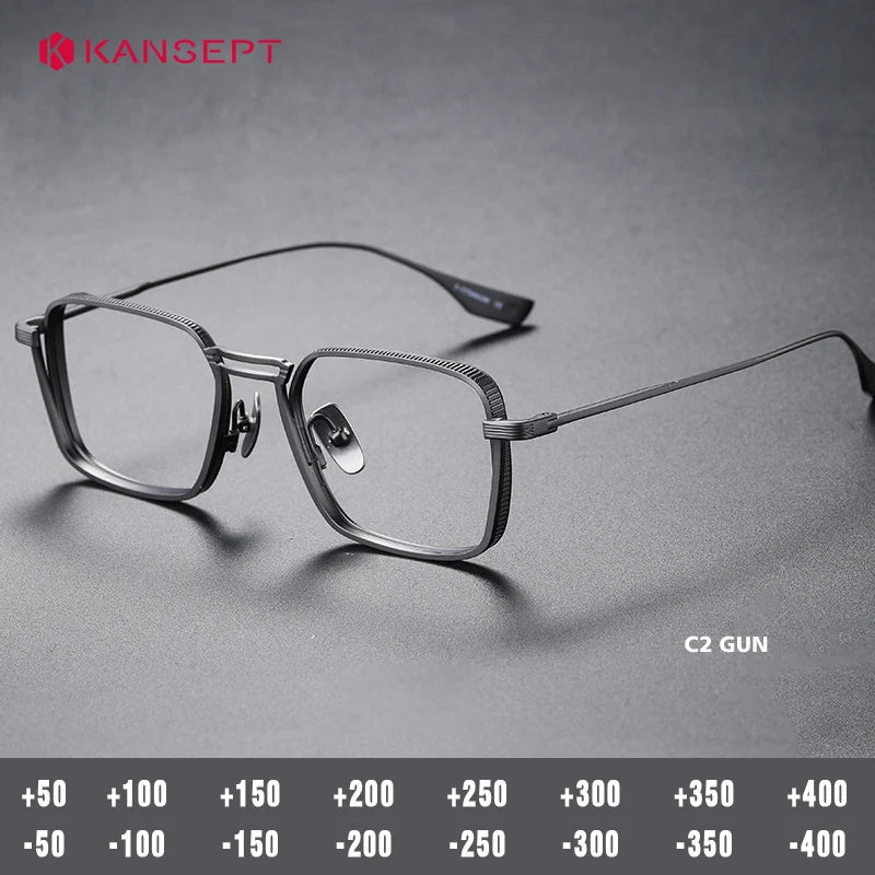 Kansept Unisex Full Rim Square Double Bridge Titanium Reading Glasses 628125