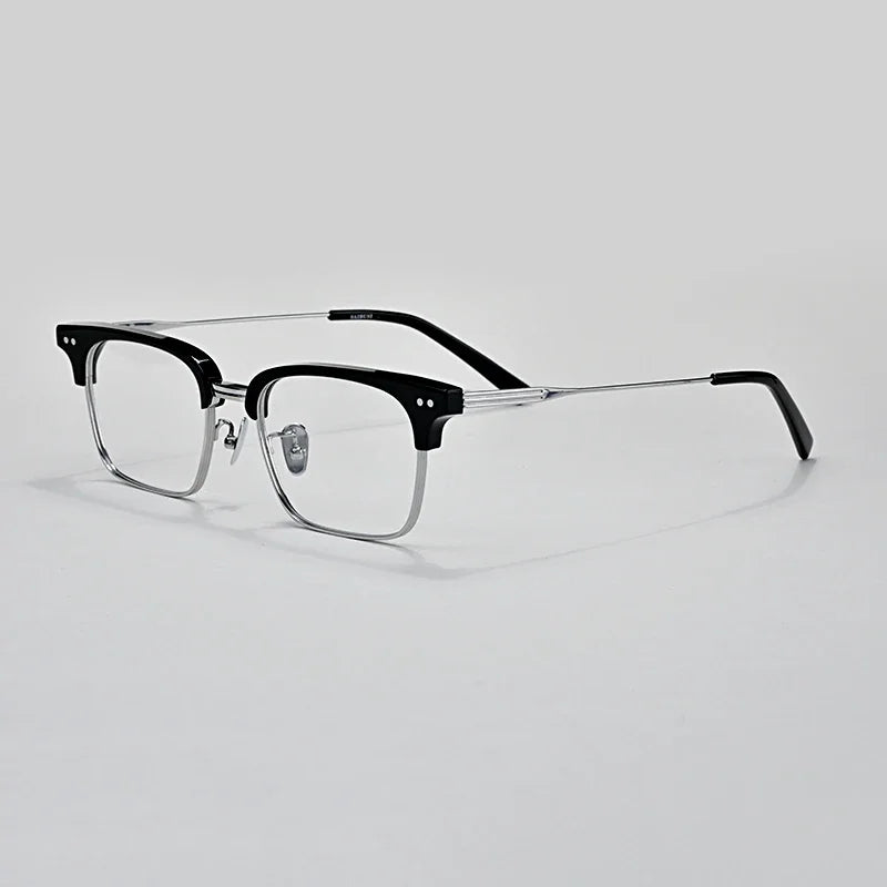 Hewei Men's Full Rim Square Titanium Acetate Eyeglasses 31801 Full Rim Hewei C1  