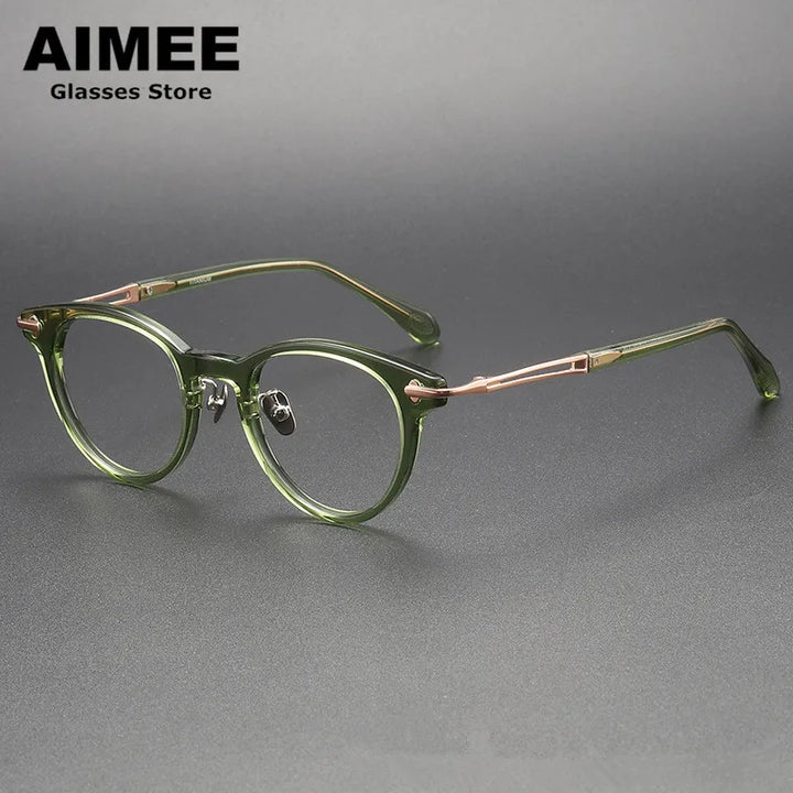 Aimee Unisex Full Rim Round Titanium Acetate Eyeglasses 1721 Full Rim Aimee Green  