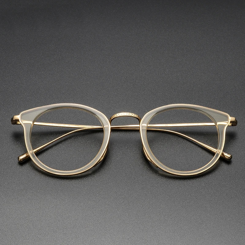 Black Mask Unisex Full Rim Titanium Acetate Round Eyeglasses Km1111 Full Rim Black Mask Gold  