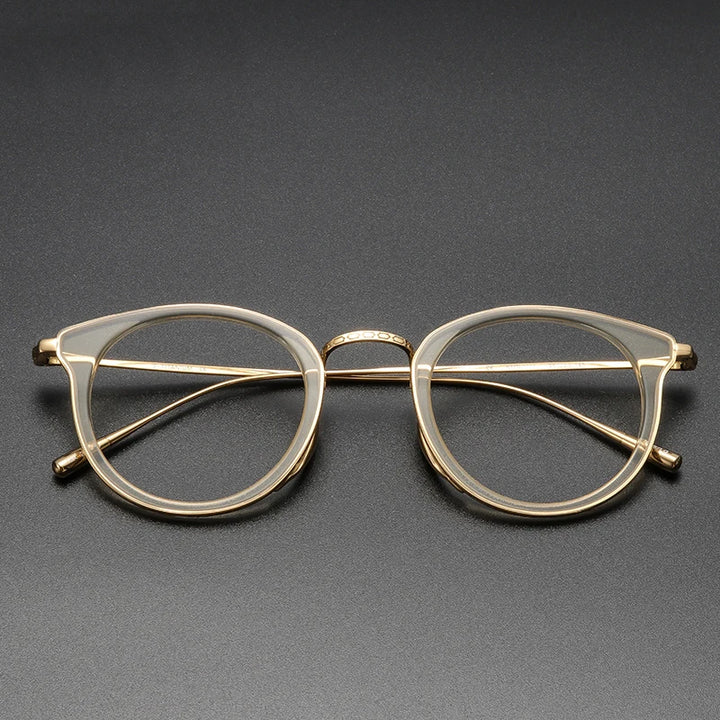 Black Mask Unisex Full Rim Titanium Acetate Round Eyeglasses Km1111 Full Rim Black Mask Gold  