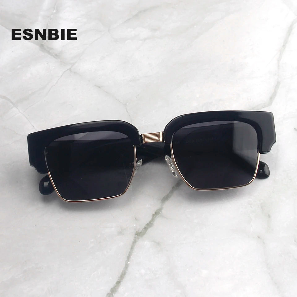 Esnbie Men's Full Rim Square Brow Line Acetate Alloy Sunglasses 123219