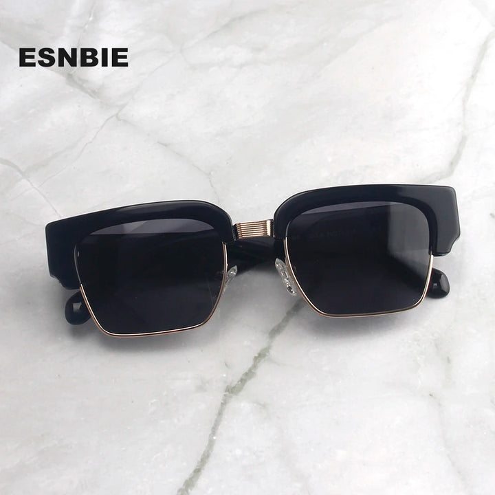 Esnbie Men's Full Rim Square Brow Line Acetate Alloy Sunglasses 123219