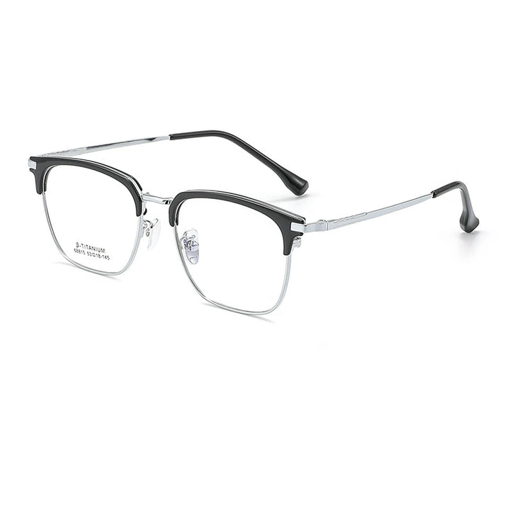 KatKani Unisex Full Rim Round Square Acetate Titanium Eyeglasses 68815 Full Rim KatKani Eyeglasses Black Silver  