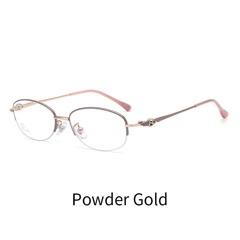 KatKani Women's Semi Rim Oval Alloy Eyeglasses 6769 Semi Rim KatKani Eyeglasses Pink  Rose Gold  