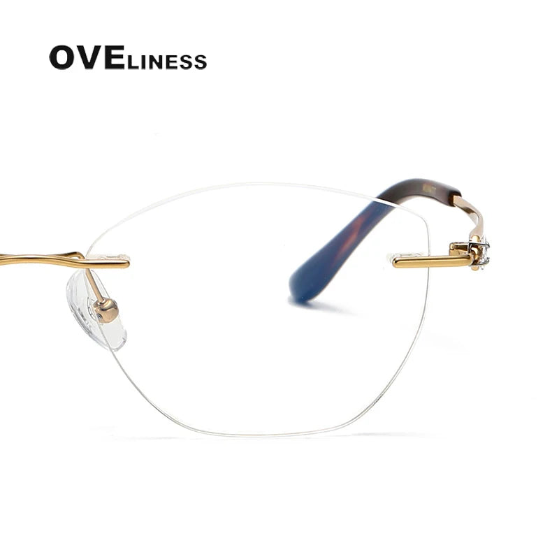 Oveliness Women's Rimless Square Cat Eye Titanium Eyeglasses 6018 Rimless Oveliness   