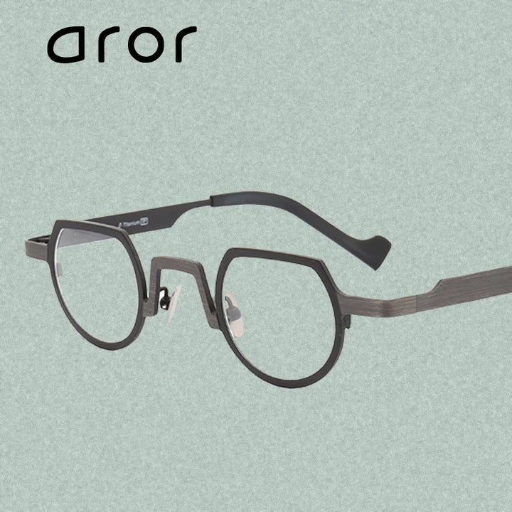 Aror Unisex Full Rim Flat Top Round Titanium Eyeglasses 47020 Full Rim Aror