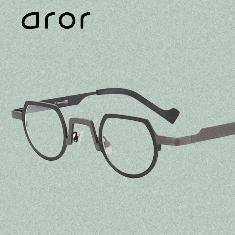 Aror Unisex Full Rim Flat Top Round Titanium Eyeglasses 47020 Full Rim Aror