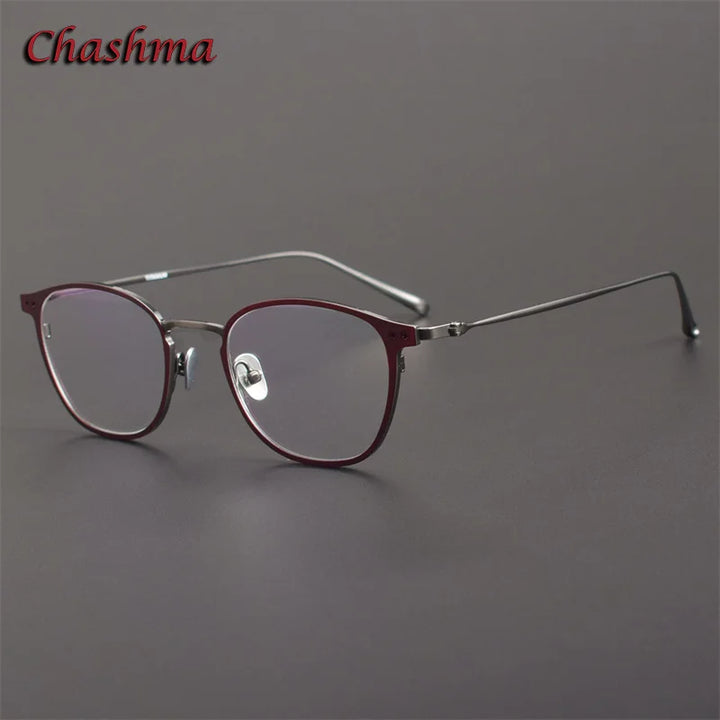 Chashma Ochki Unisex Full Rim Square Titanium Eyeglasses 7005 Full Rim Chashma Ochki Red Gray  