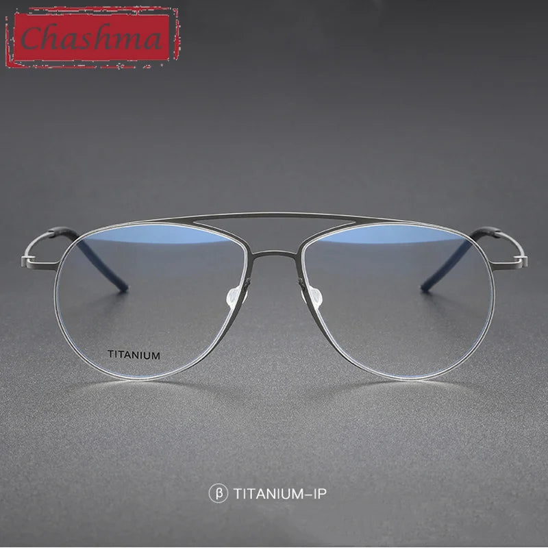 Chashma Ochki Men's Full Rim Oval Double Bridge Titanium Eyeglasses 45507 Full Rim Chashma Ochki   