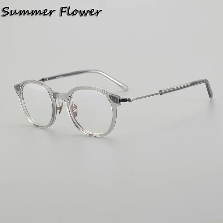 Summer Flower Unisex Full Rim Round Acetate Titanium Eyeglasses 611013