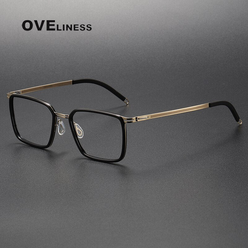 Oveliness Unisex Full Rim Square Acetate Titanium Eyeglasses 8202314 Full Rim Oveliness black gold  