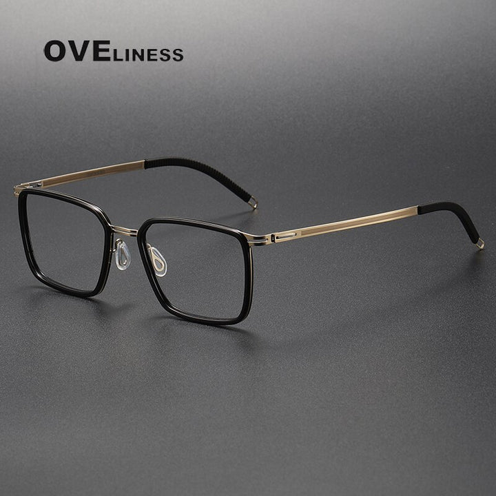 Oveliness Unisex Full Rim Square Acetate Titanium Eyeglasses 8202314 Full Rim Oveliness black gold  