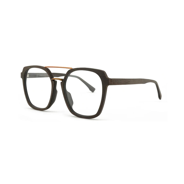 Hdcrafter Unisex Full Rim Square Double Bridge Wood Titanium Eyeglasses 86107