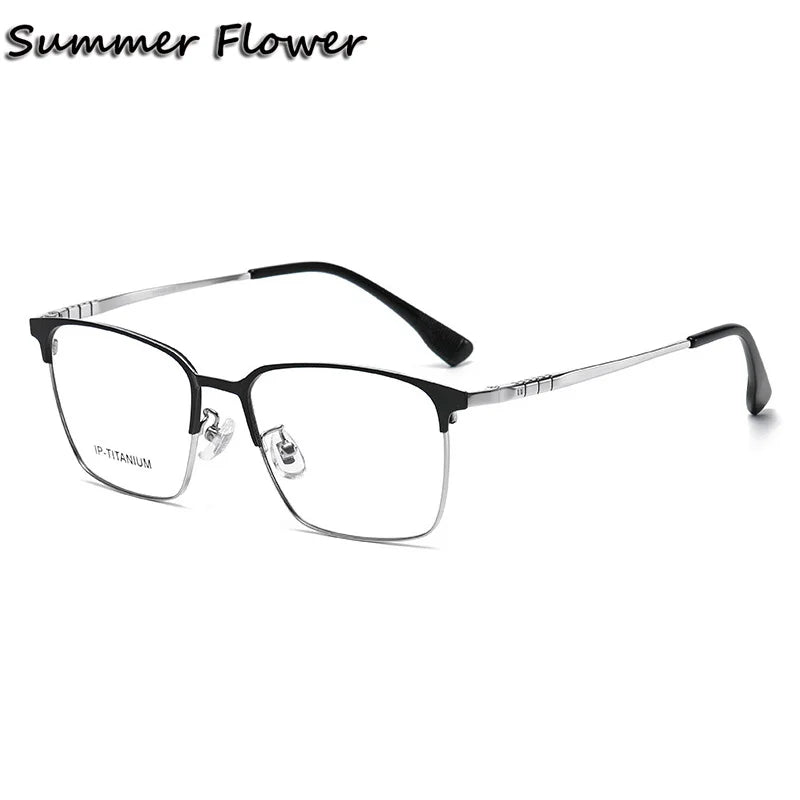 Summer Flower Unisex Full Rim Square Titanium Acetate Eyeglasses 98601 Full Rim Summer Flower Black Silver