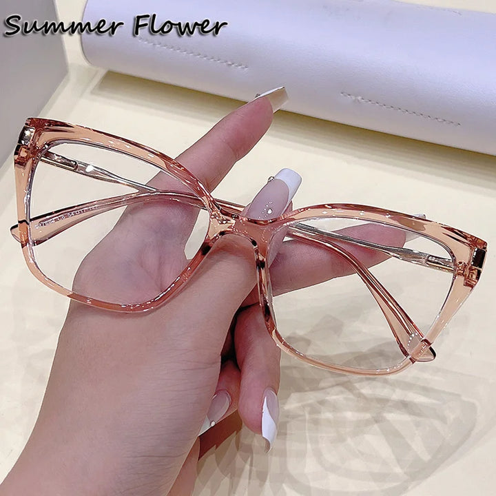 Summer Flower Women's Full Rim Square Cat Eye Tr 90 Titanium Eyeglasses 87888 Full Rim Summer Flower Gradient Brown