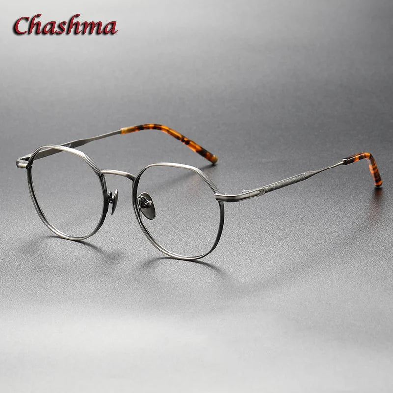 Chashma Ochki Unisex Full Rim Flat Top Round Titanium Eyeglasses 1937 Full Rim Chashma Ochki Gray  