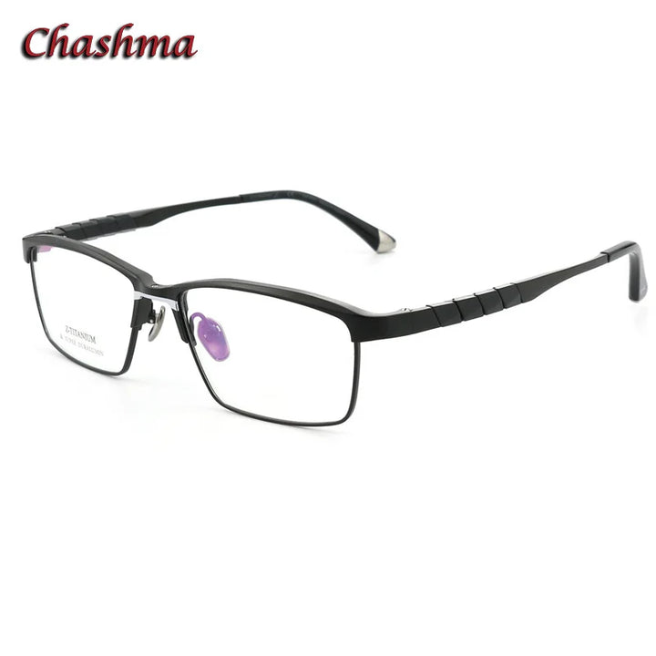 Chashma Ochki Men's Full Rim Square Titanium Eyeglasses Full Rim Chashma Ochki Half Bright Black  