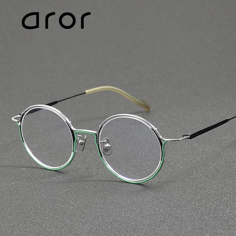 Aror Unisex Full Rim Round Titanium Eyeglasses 49242 Full Rim Aror