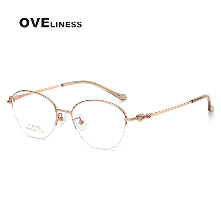 Oveliness Women's Semi Rim Oval Titanium Eyeglasses 196002 Semi Rim Oveliness rose gold  