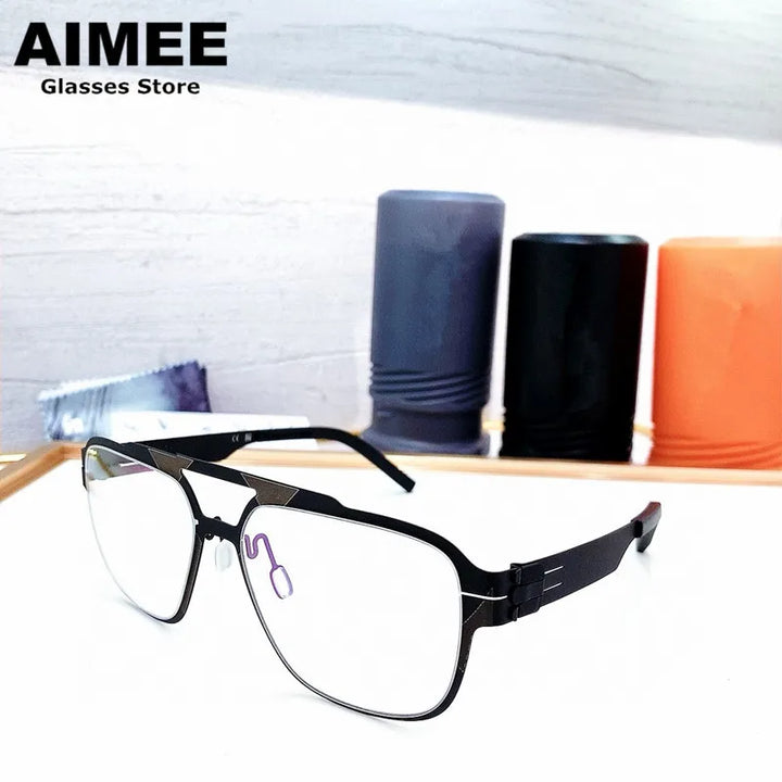 Aimee Men's Full Rim Big Square Double Bridge Steel Eyeglasses 55145