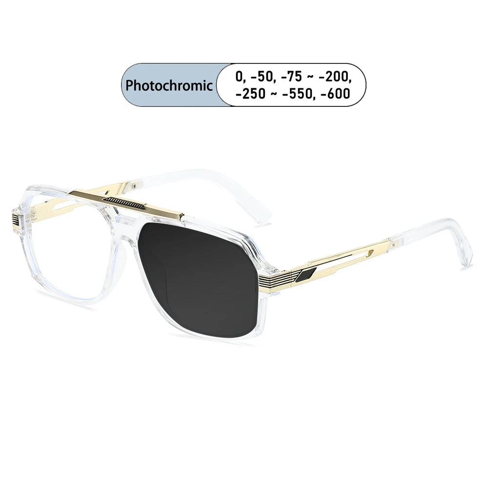 Kocolior Unisex Full Rim Square Double Bridge Tr 90 Alloy Photochromic Reading Glasses 242268