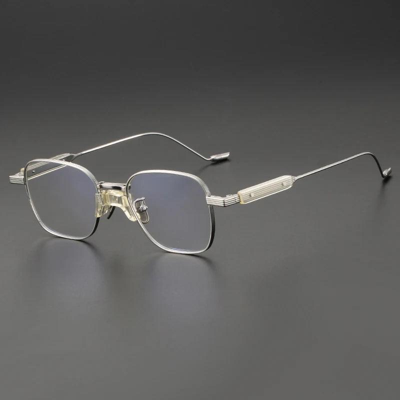 Muzz Unisex Full Rim Square Titanium Eyeglasses 10077 Full Rim Muzz Silver  