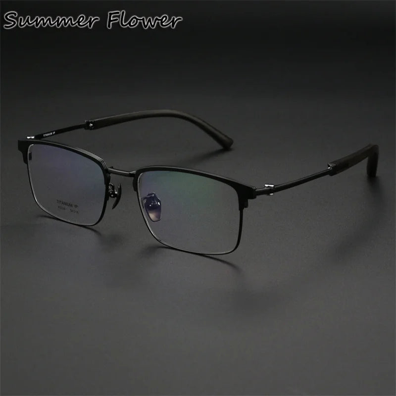 Summer Flower Women's Full Rim Square Titanium Wood Eyeglasses 612336