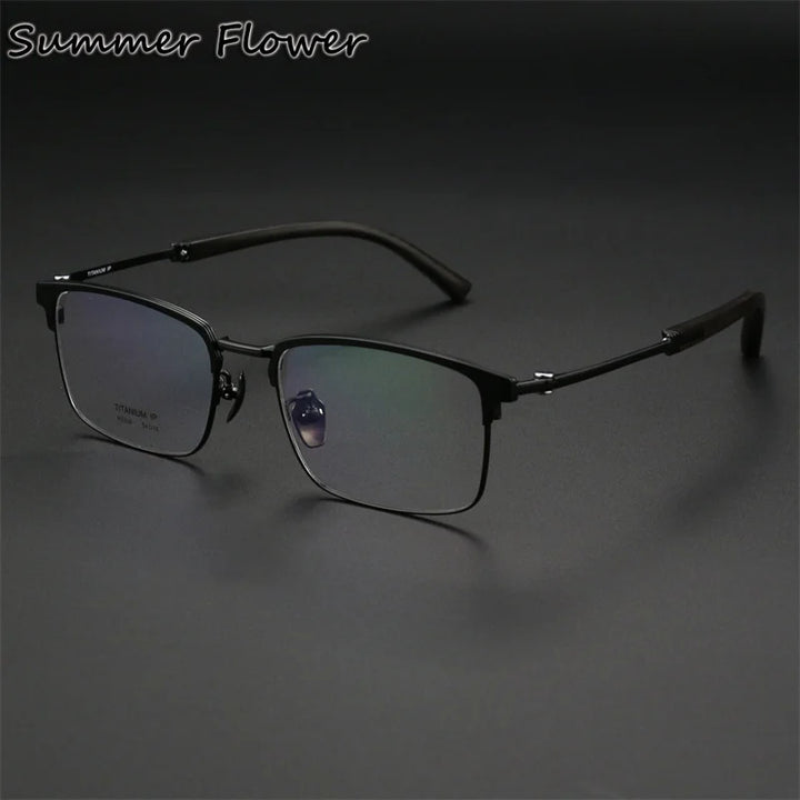 Summer Flower Women's Full Rim Square Titanium Wood Eyeglasses 612336