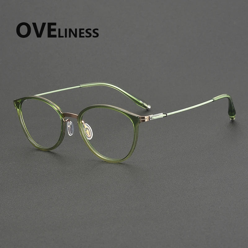 Oveliness Unisex Full Rim Oval Round Acetate Titanium Eyeglasses 22501