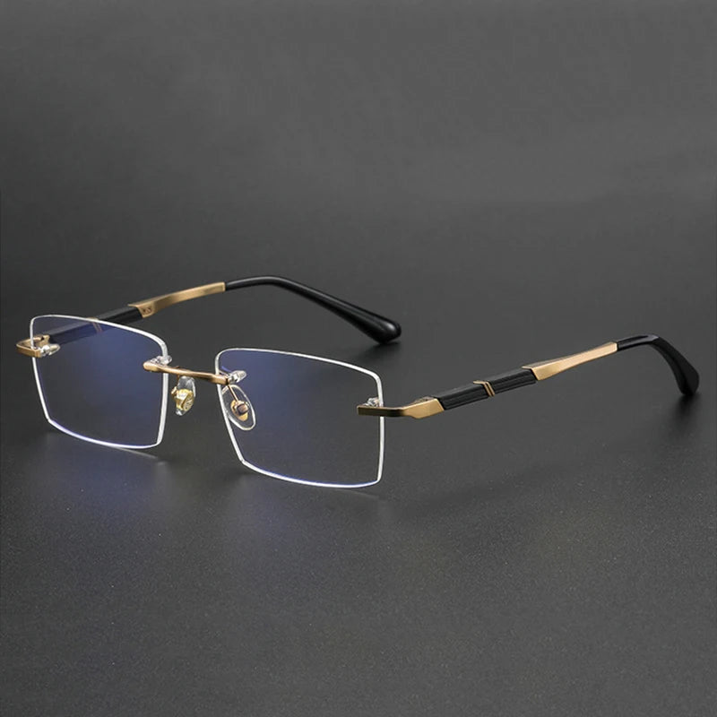Hdcrafter Men's Rimless Square Titaniume Eyeglasses 232920