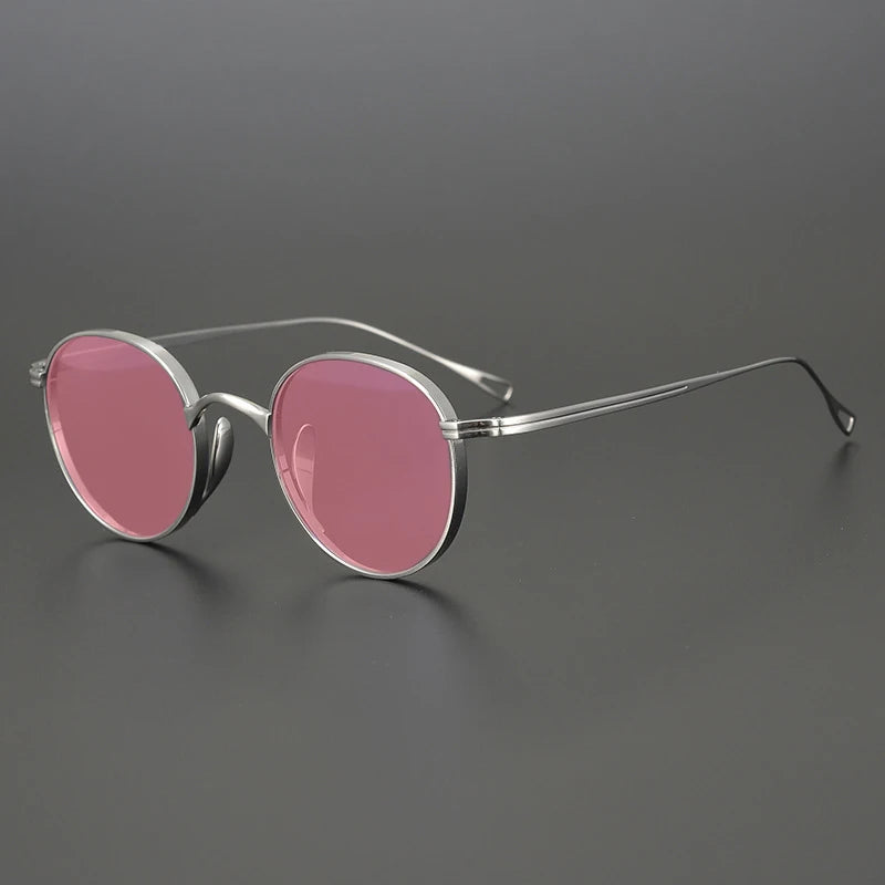 Gatenac Unisex Full Rim Oval Titanium Polarized Sunglasses 131524 Sunglasses Gatenac Silver Pink  