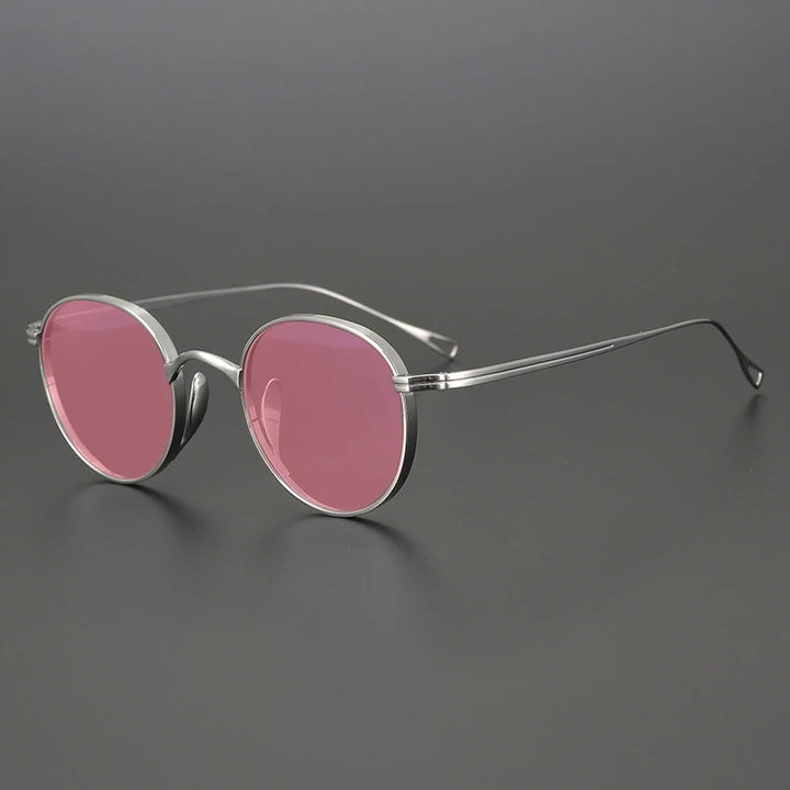 Gatenac Unisex Full Rim Oval Titanium Polarized Sunglasses 131524 Sunglasses Gatenac Silver Pink  