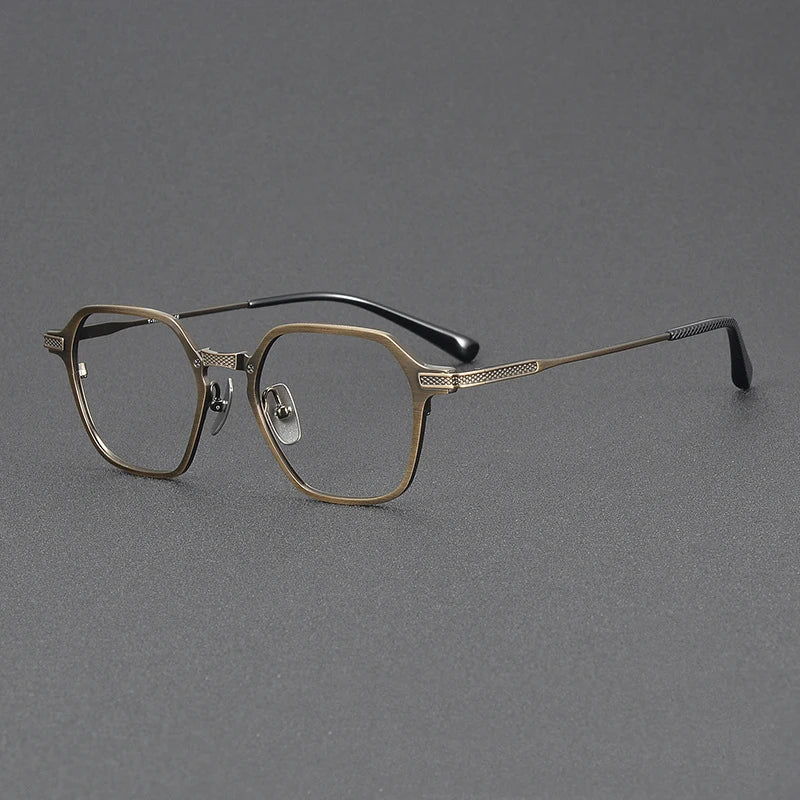 Black Mask Unisex Full Rim Flat Top Polygon Titanium Eyeglasses 42425 Full Rim Black Mask Bronze  