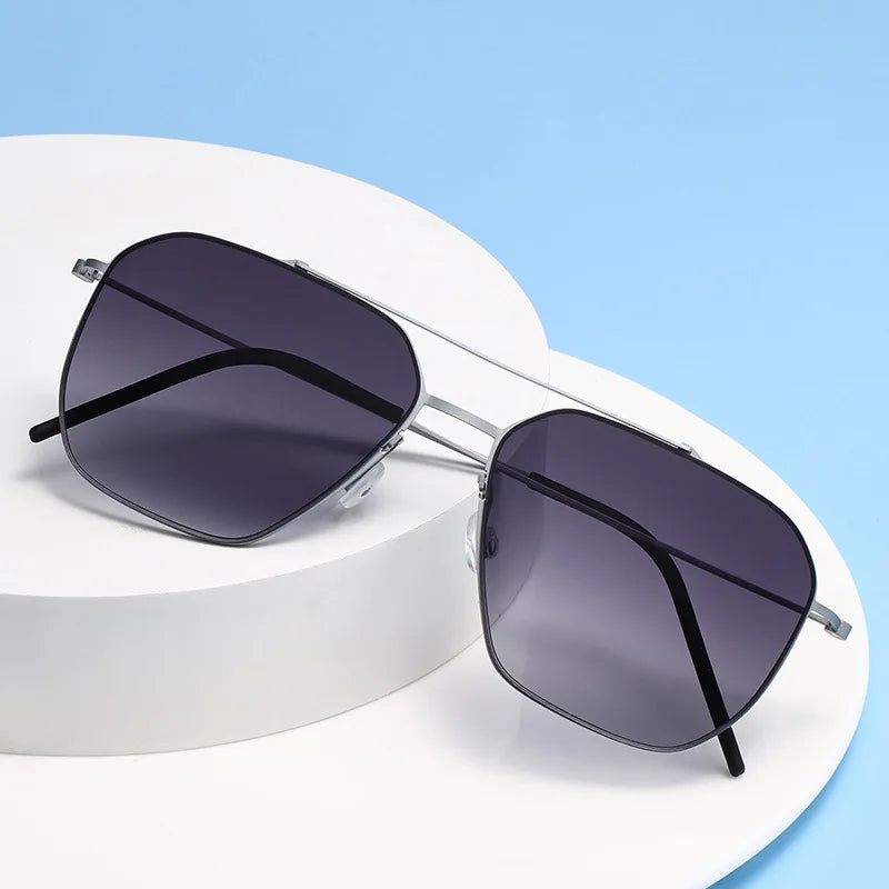 Black Mask Women's Full Rim Square Double Bridge Titanium Sunglasses 398804