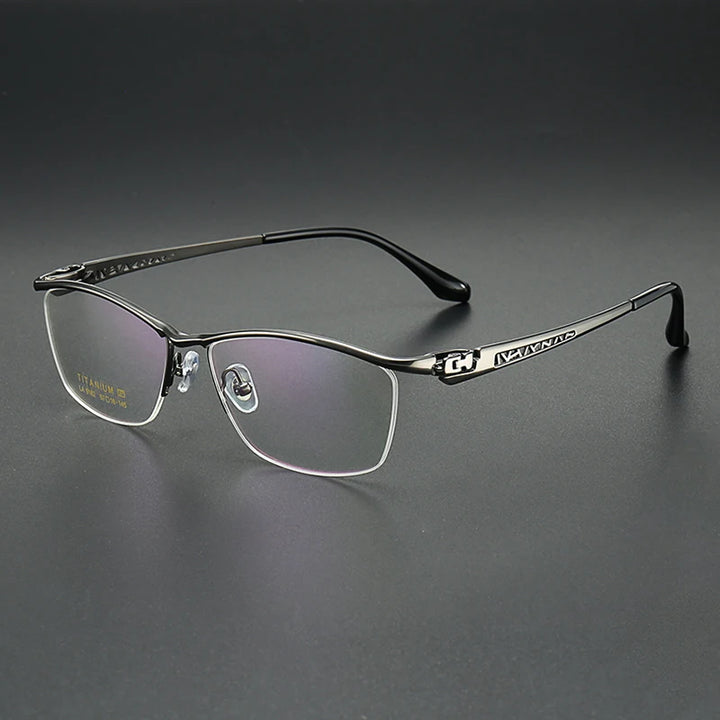 Aror Men's Semi Rim Square Oval Titanium Eyeglasses 96162 Semi Rim Aror Gun